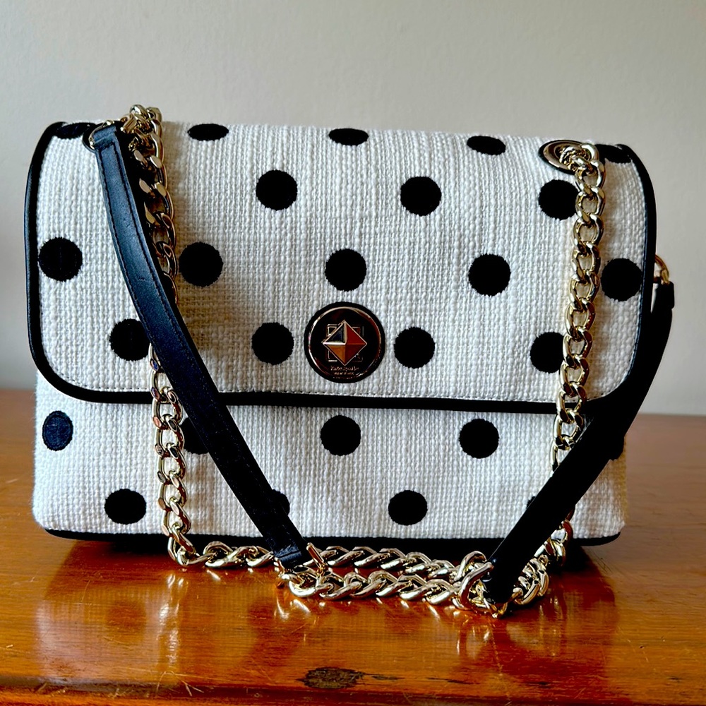 Kate spade ADORABLE white tweed purse with black dots